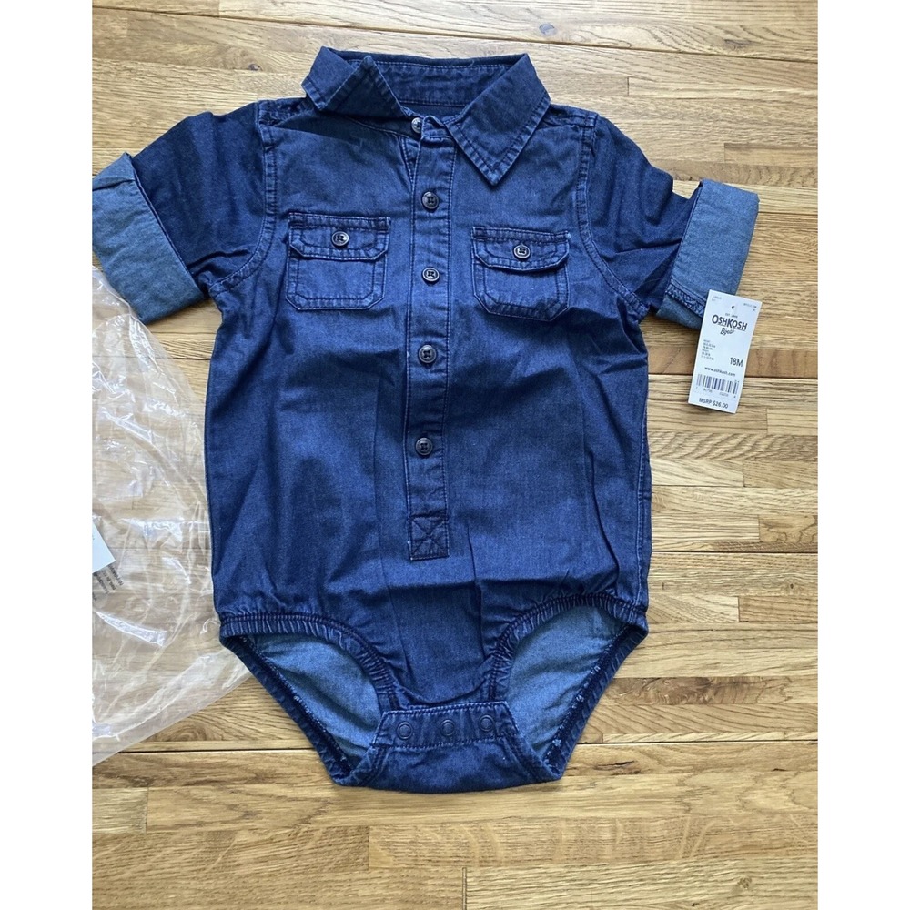NWT‎ -Oshkosh B'gosh Bodysuit 18 Mo Denim Front Pockets